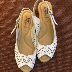Spring Step White Laser-Cut Slingback Sandals